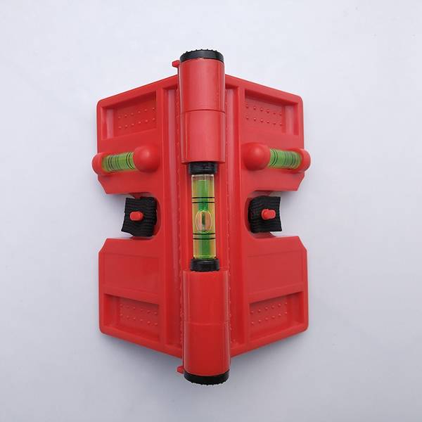 A red color adjustable type post level on gray background..